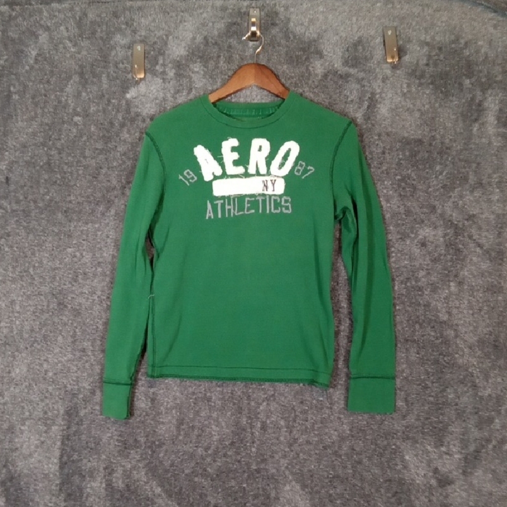 Aeropostale Green Crewneck Sweater Spell Out Logo Unisex Size Medium